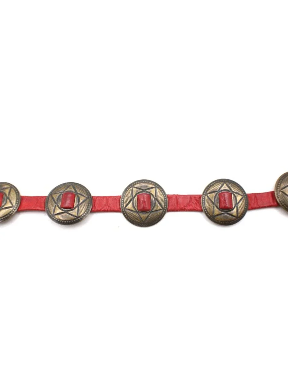 Red Leather Skinny Belt Brass Star Conchos Tie End No Buckle 46